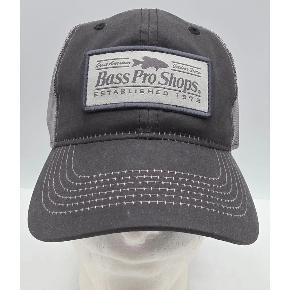 Bass Pro Shops Trucker Hat Black Mesh Snapback Fishing Cap NWT